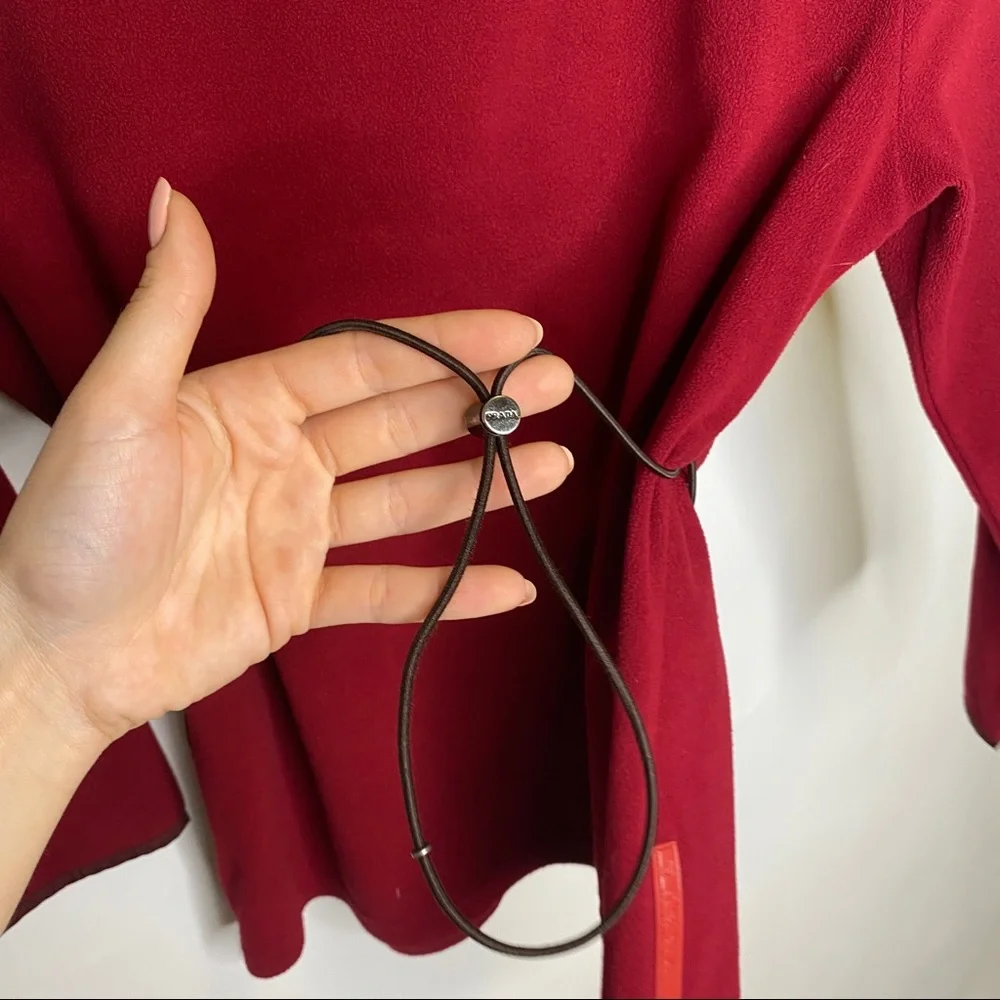 Vintage Prada Red Fleece Top Drawstring Waist - Picture 5 of 11